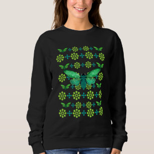 Cicada Grünes Muster Schwarzer Brood Insekt Natur  Sweatshirt