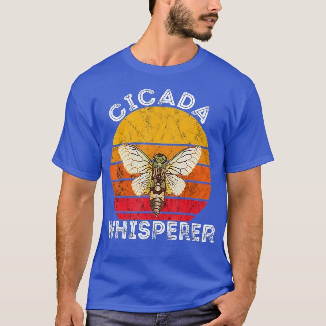 Cicada Whisperer Brood Insekt Retro Sonnenuntergan T-Shirt (Vorderseite)