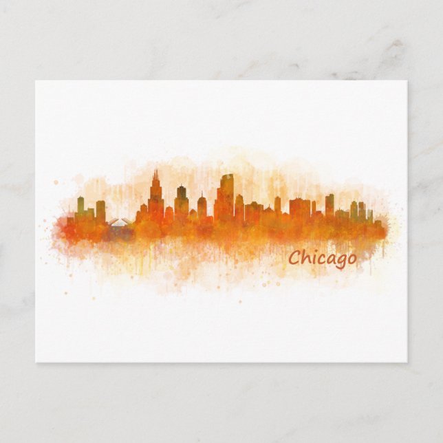 Cicago skyline Aquarellstadt v03 Postkarte (Vorderseite)