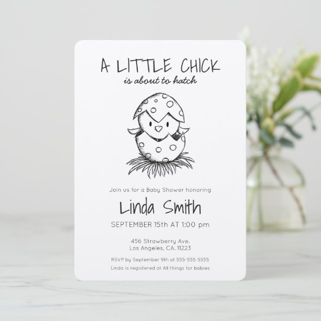 Cick About to Hatch Black Sketch Baby Shower Invi Einladung (Stehend Vorderseite)