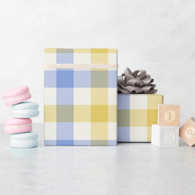 Ciel Gingham - Papier cadeau (Baby Shower)