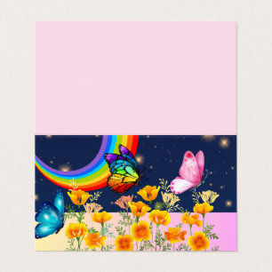 Ciel nocturne, arc-en-ciel, papillons et fleurs