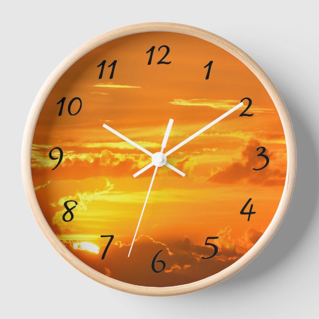 Ciel orange vif Sunrise horloge murale ronde (Recto)
