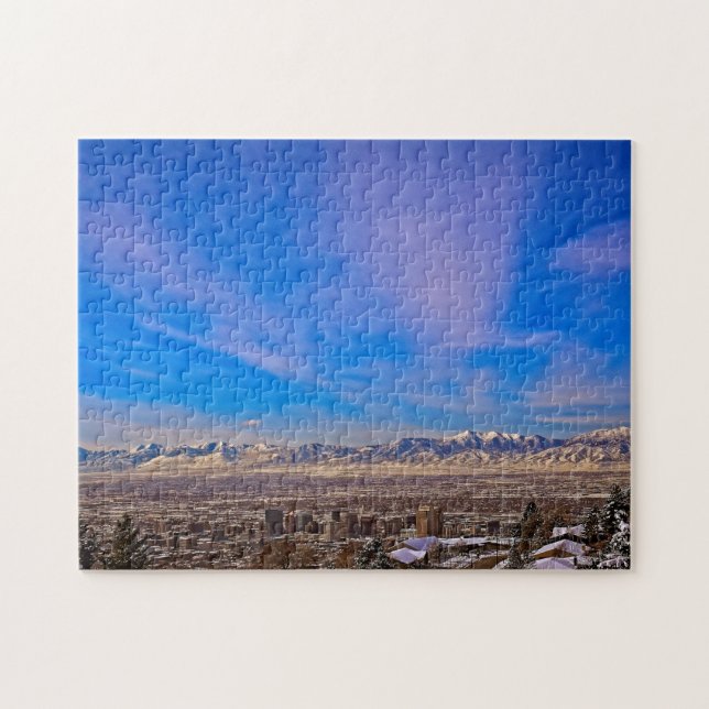 Ciel rose embrassé sur Salt Lake City, Utah Puzzle (Horizontal)