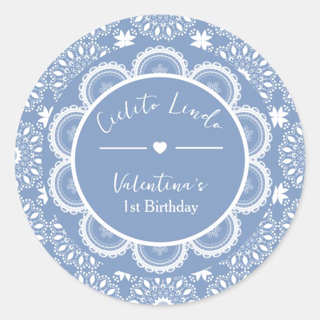 Cielito Lindo 1st Birthday Blue Runder Aufkleber (Vorderseite)