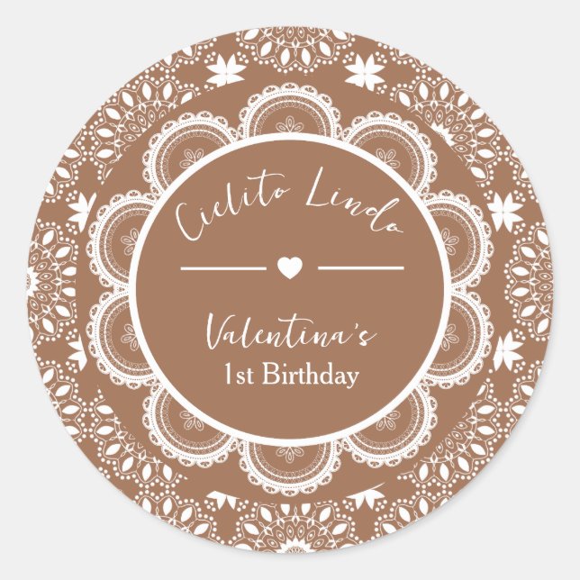 Cielito Lindo 1st Birthday Brown Runder Aufkleber (Vorderseite)