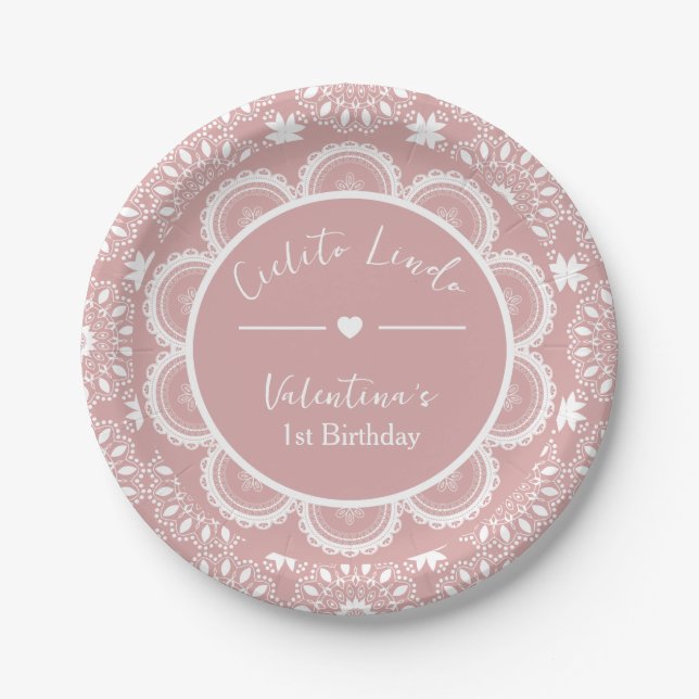 Cielito Lindo 1st Birthday Pink Pappteller (Vorderseite)