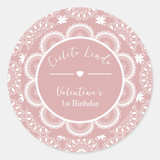 Cielito Lindo 1st Birthday Pink Runder Aufkleber (Vorderseite)