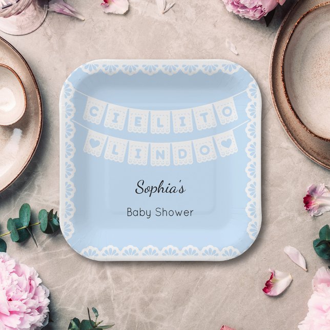 Cielito Lindo Baby Shower Blue Paper Plate Pappteller (Von Creator hochgeladen)