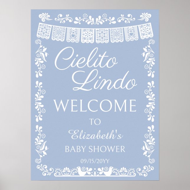 Cielito Lindo Baby Shower Dusty Blue Welcome Poster (Vorne)