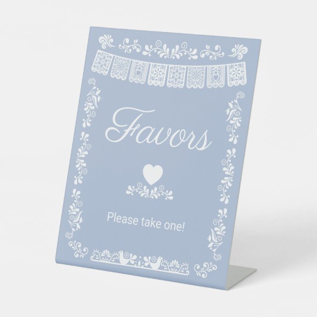 Cielito Lindo Baby Shower Favors Dusty Blue Sockelschild (Vorderseite)