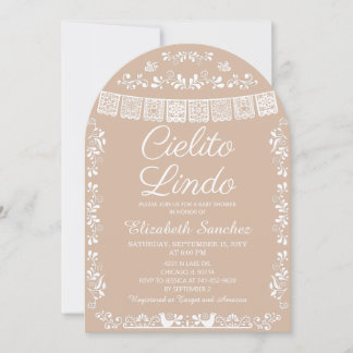 Cielito Lindo Beige Papel Picado Baby-Einweihungsp Einladung