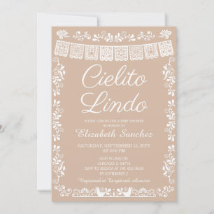 Cielito Lindo Beige Papel Picado Babyparty Einladung