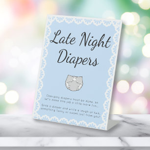 Cielito Lindo Blue Late Night Diapers Baby Dusche Sockelschild