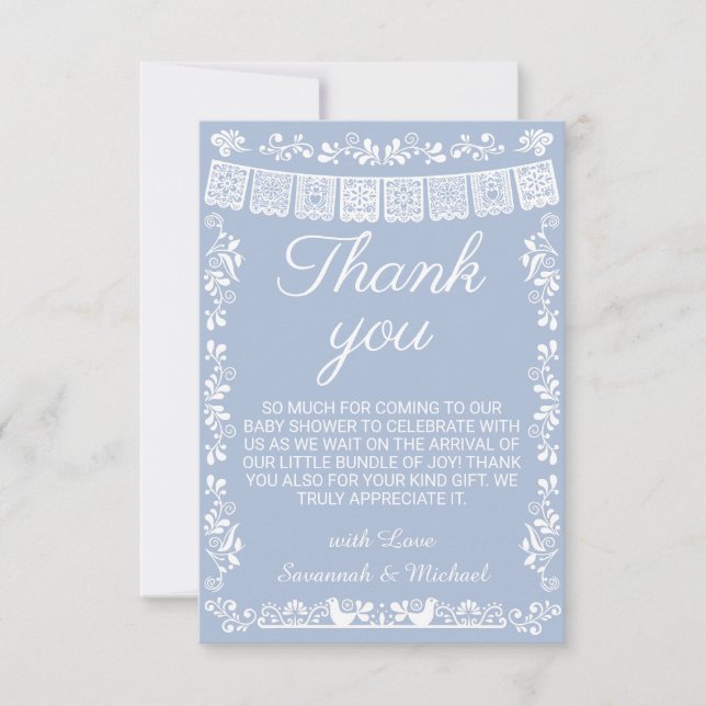 Cielito Lindo Blue Papel Picado Baby Shower Dankeskarte (Vorderseite)