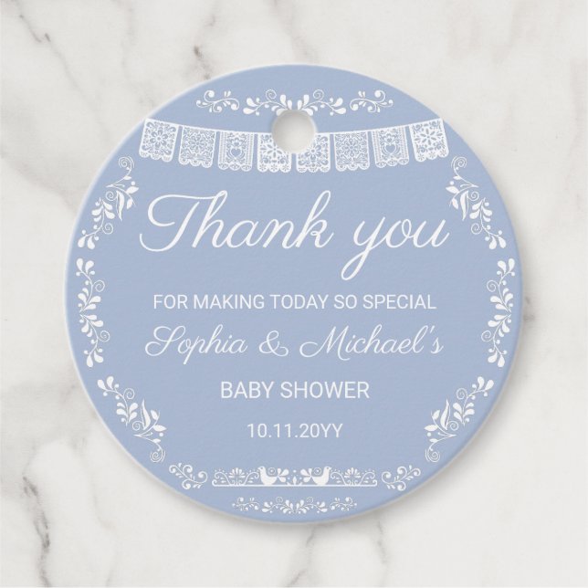 Cielito Lindo Blue Papel Picado Baby Shower Geschenkanhänger (Vorderseite)