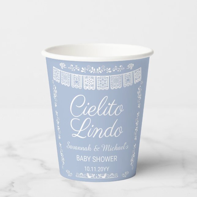 Cielito Lindo Blue Papel Picado Baby Shower  Pappbecher (Vorderseite)