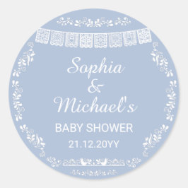 Cielito Lindo Blue Papel Picado Baby Shower Runder Aufkleber