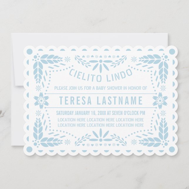 Cielito Lindo Blue Papel Picado Babydusche Einladung (Vorderseite)
