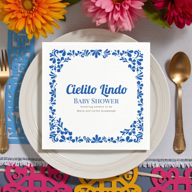Cielito Lindo Blue Talavera Floral Baby Shower  Serviette (Von Creator hochgeladen)