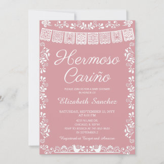 Cielito Lindo Blush Pink Hermoso Cariño Baby Showe Einladung