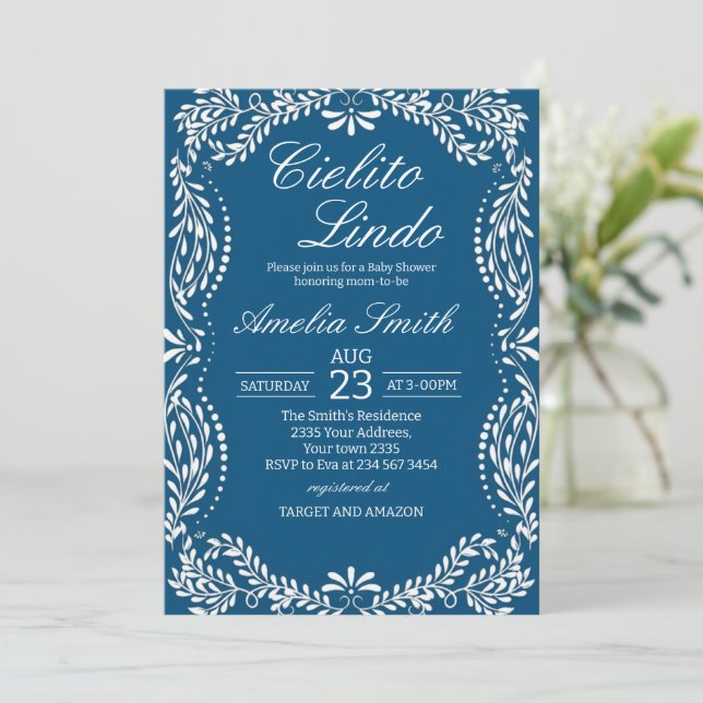 Cielito lindo dusty blue Mexican baby shower Einladung (Stehend Vorderseite)