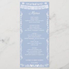 Cielito Lindo Dusty Blue Papel Picado Baby Shower Menükarte