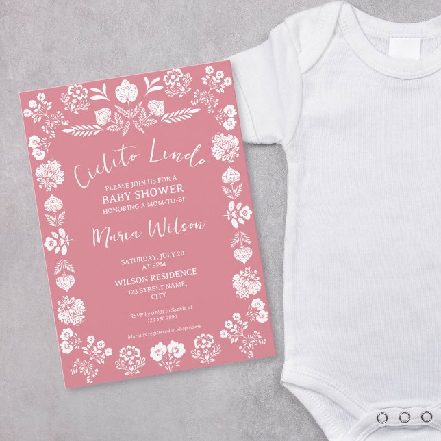 Cielito Lindo Dusty Pink Einladung (mexican papel picado on the dusty pink background)