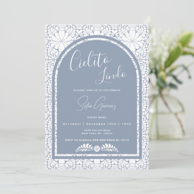 Cielito Lindo Mexican Folk Art Blue Invitation (Debout devant)