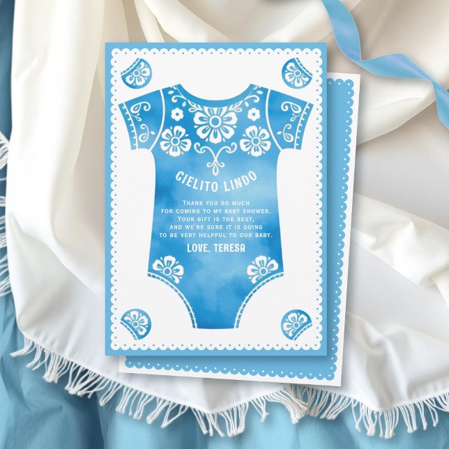 Cielito Lindo niedliche blaue Bodysuit Babydusche Dankeskarte (Von Creator hochgeladen)
