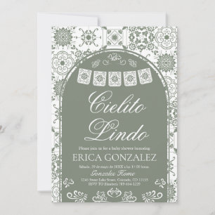 Cielito Lindo Papel Picado Baby Shower Salbeigrün Einladung