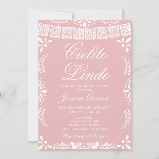 Cielito Lindo Papel Picado Girl Baby Shower Einladung (Vorderseite)