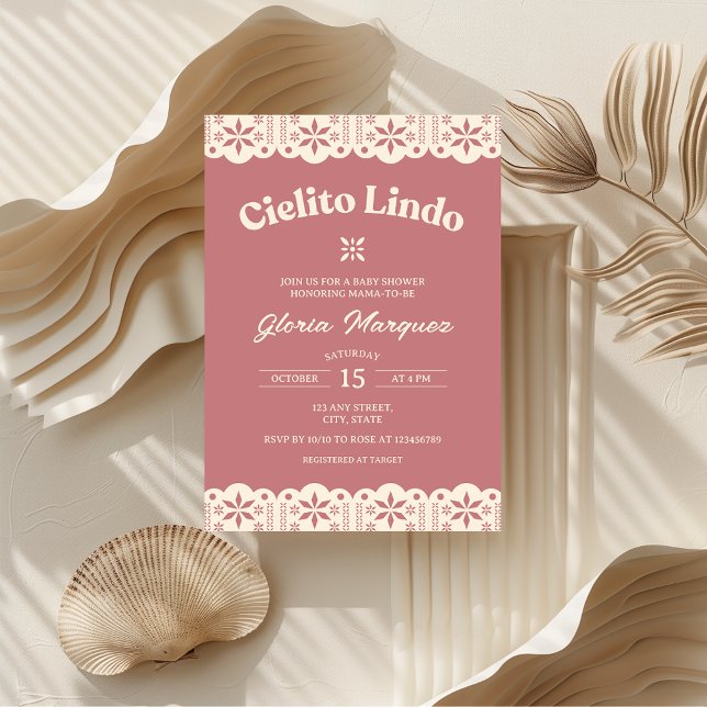 Cielito Lindo Papel Picado Pink Girl Babydusche Einladung (Cielito Lindo Pink Papel Picado Mexican Fiesta Girl's Baby Shower Invitation)