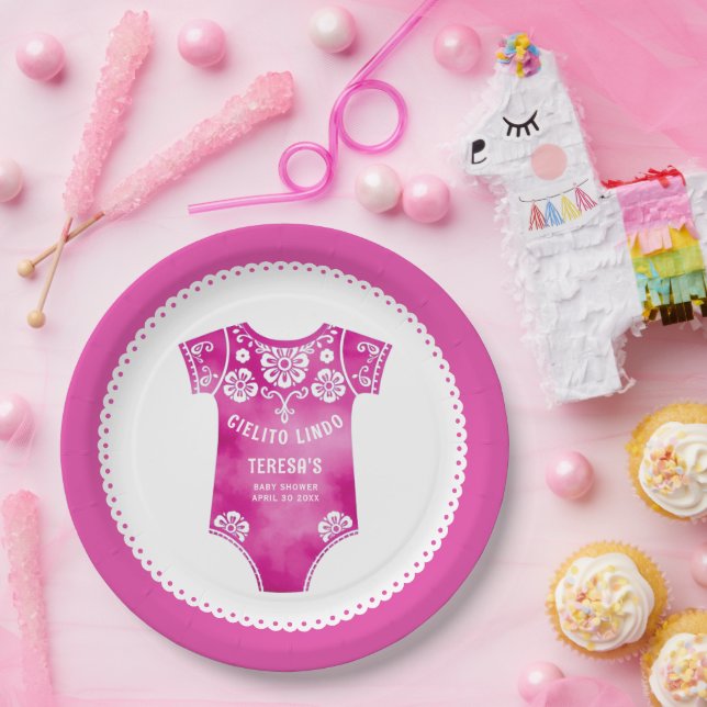 Cielito Lindo Pink Bodysuit Mädchendusche Pappteller (Party)