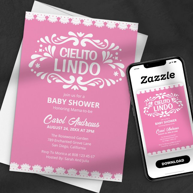 Cielito Lindo Pink Lace Mexican Girl Baby Shower Einladung (Von Creator hochgeladen)