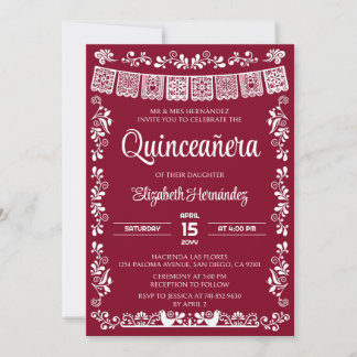 Cielito Lindo Quinceañera Burgunderrot Einladung