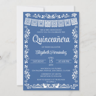 Cielito Lindo Quinceañera Königlich Blau Einladung