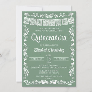 Cielito Lindo Quinceañera Salbei-Grün Einladung