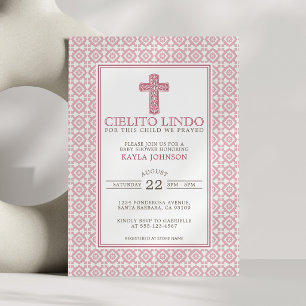 Cielito Lindo Religiöses Blumenkreuz Rosa Einladung