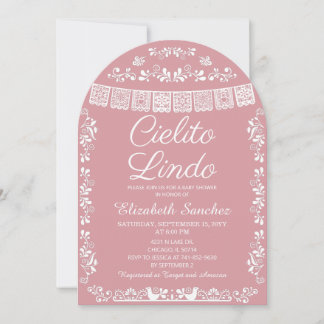 Cielito Lindo Rosafarbenes Papel Picado Baby Showe Einladung