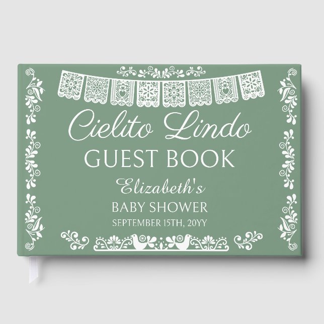 Cielito Lindo Sage Green Baby Shower Gästebuch (Vorderseite)