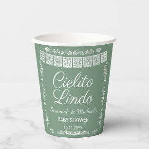 Cielito Lindo Salbeigrüne Papel-Picado-Baby-Party Pappbecher