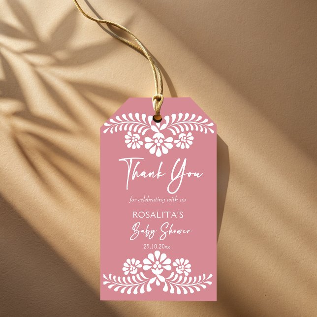 Cielito lindo staubige rosa mexikanische Babydusch Geschenkanhänger (Cielito lindo dusty pink Mexican fiesta papel picado baby shower thank you favor Gift Tags)