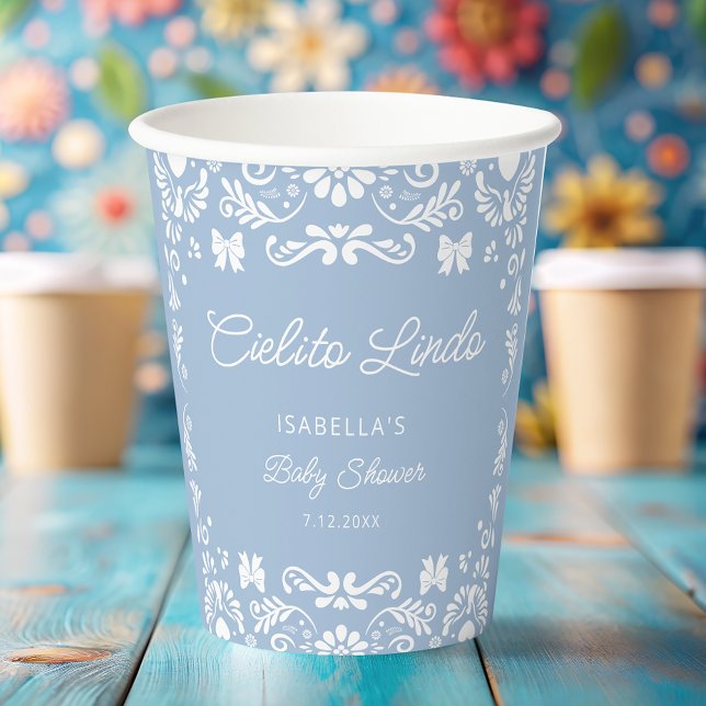 Cielito Lindo Talavera Mexican Blue Baby Shower Pappbecher (Von Creator hochgeladen)