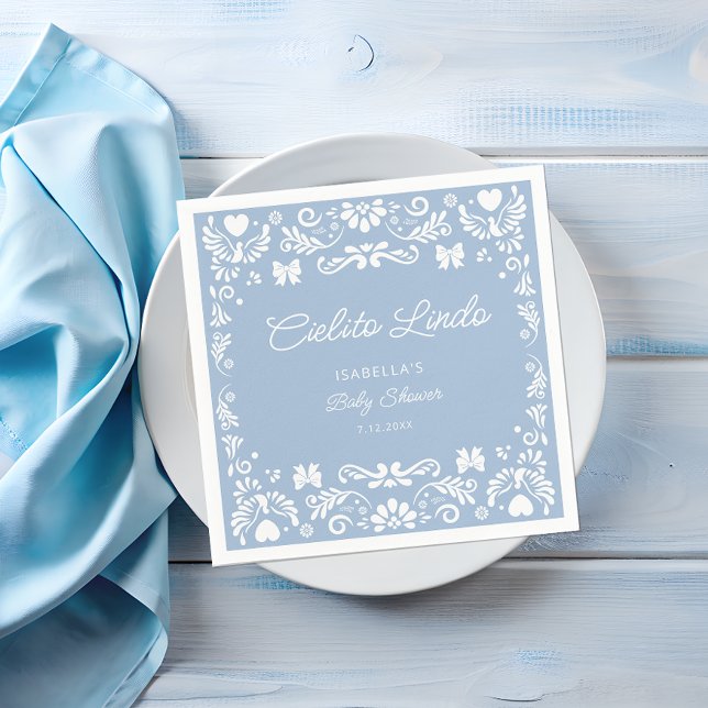 Cielito Lindo Talavera Mexican Blue Baby Shower Serviette (Von Creator hochgeladen)