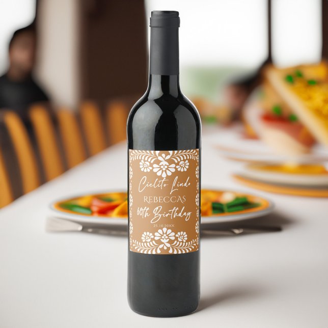 Cielito lindo terracotta mexikanische 60. Geburtst Weinetikett (Cielito lindo terracotta Mexican 60th birthday party personalized Wine Label fiesta Mexicana labels)