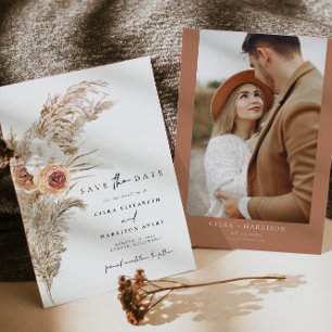 CIERA Boho Terracotta Pampas Foto Save the Date Einladung