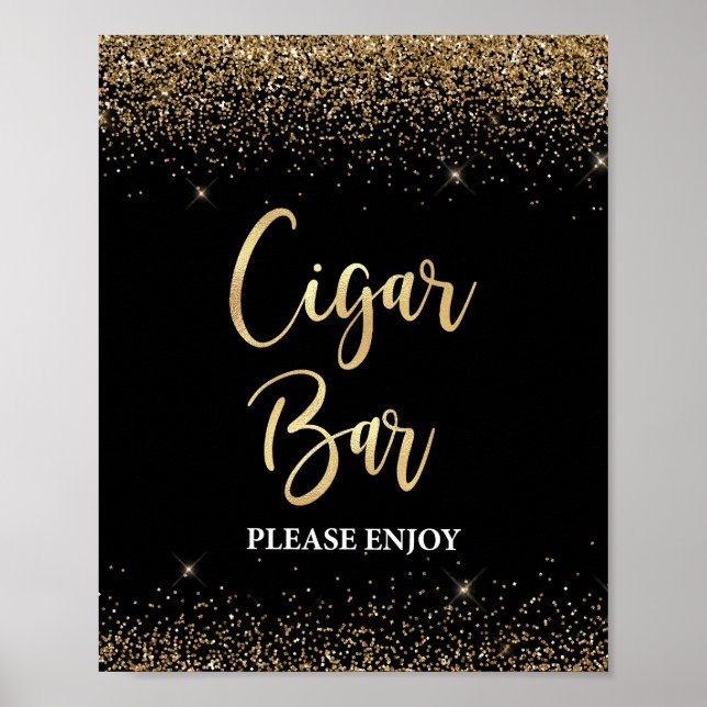 Cigar Bar Sign Black & Gold Glitzer Confetti Poster (Vorne)