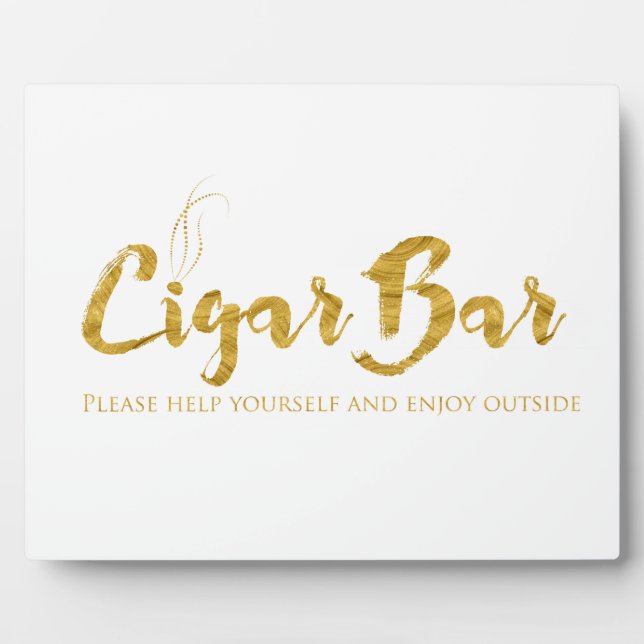 Cigar Bar Sign Table Easel - White and Gold Fotoplatte (Vorderseite)