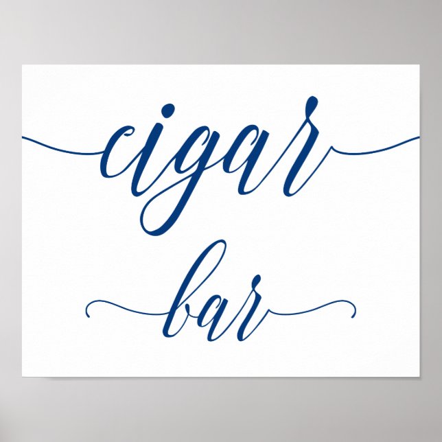 Cigar Bar Wedding Sign in Navy Blue Calligraphy Poster (Vorne)